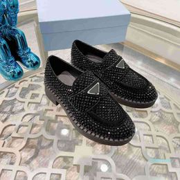 top designer Women full diamond casual shoes fashion ladies leather metal buckle loafers luxury woman shoe