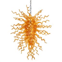 Art Deco Lamps Christmas Decor Stained Chandeliers Lamp Yellow Color Led Lighting Murano Glass 32"*40" Pendant Chandelier for Home Decoration