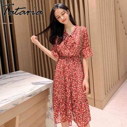 Tataria High Waisted Long T-shirt Dress for Women Chiffon Short Sleeve es Casual Party Beach Maxi es 210514