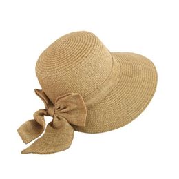 Fashion Flat Sun Women's Summer Bow s Women Beach Headwear Chapeau Femme Panama Straw Hat