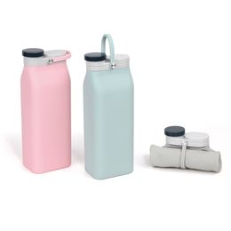 600ml Collapsible Silicone Water Cup Portable Bottle Large Capacity Milk Outdoor Sports Travel 210423