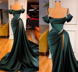 Green Prom Dark Dresses Off The Shoulder Spaghetti Straps High Split Sweep Train Custom Made Evening Party Gown Plus Size Formal Ocn Wear Vestidos