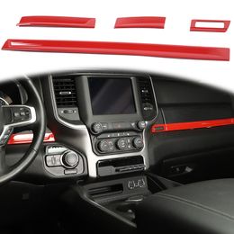 Red Centre Console Decoration Strip ABS Interior Accessories For Dodge RAM 18-20 4PCS