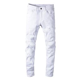 Descuento Pantalones Blancos Rip Para El Hombre 2022 en venta en DHgate.com