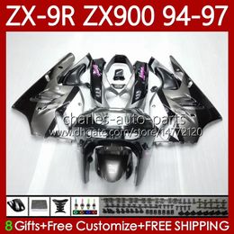 Fairings Kit For KAWASAKI NINJA ZX-9R ZX 9R 9 R 900 CC ZX9 R ZX9R 94 95 96 97 Metallic Grey Bodywork 100No.75 ZX900 900CC ZX-900 1994 1995 1996 1997 ZX900C 94-97 OEM MOTO Body