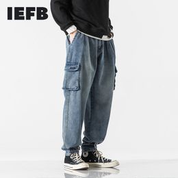 IEFB Spring Workwear Denim Trousers For Men Double Pocket Turnup Pants Causal Loose Jeans Streetwear 9Y6070 210524