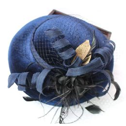 Headpieces T84B Women Fascinators Pillbox Hat Velvet Lace Jacquard Mini Feather Top Cocktail Tea Party Mesh Ribbon Hair Clip Banquet