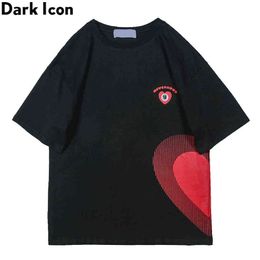 Half Heart Printed Hip Hop T-shirt Men Women Crew Neck Simple Style Men's Tshirts Cotton Tee 210603