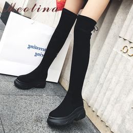 Winter Over The Knee Boots Women Real Leather Flat Platform Thigh High Zipper Round Toe Shoes Lady Autumn Size 39 210517