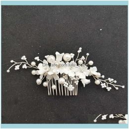 Jewelryslbridal Handmade Simulated Pearls Ceram Flower Bridal Comb Wedding Headdress Hair Aessoies Bridesmaids Women Jewelry Drop Delivery 2