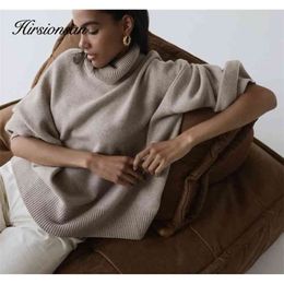 Hirsionsan turtle Neck Solid Cashmere Sweater Women Elegant Soft Warm Female Knitted Pullovers Basic Loose female Jumper 210922