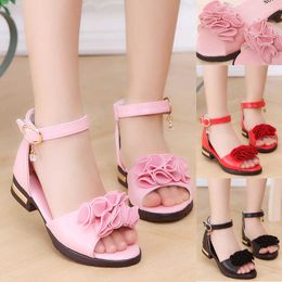 Fashion Beach Children'S Summe Shoe Princess Kids Dance Sandals Girls High Heels Flower Sandals X0703