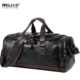Duffel Bags Men Quality Leather Travel Carry On Luggage Bag Handbag Casual Travelling Tote Large Weekend XA631ZC