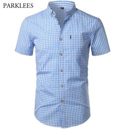 Small Plaid Shirt Men Summer Short Sleeve Cotton Mens Dress Shirts Casual Button Down Chemise Homme Camisa Masculina XXXL 210626