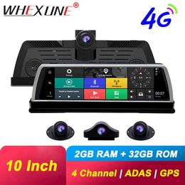 WHEXUNE 10 Inch 4G Android Rearview Mirror Car DVR FHD 1080P GPS WIFI ADAS Dash Cam 4 Lens Recorder Auto Camera Registrar DVRs