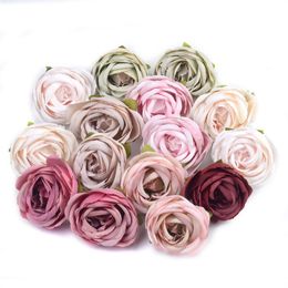50/100pcs 4cm Artificial Silk Tea Rose Flower Heads For Wedding Home Decoration DIY Wreath Scrapbook Fake Flowers Wall Craft 210317