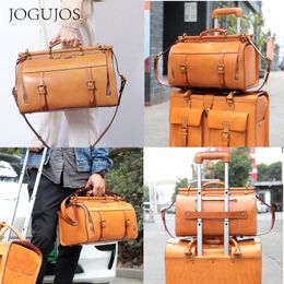 Vintage 100% Genuine Leather Unisex Travel Duffle Bag Women Cowhide Large Capacity Luggage Men Messenger Handbag Duffel Bags