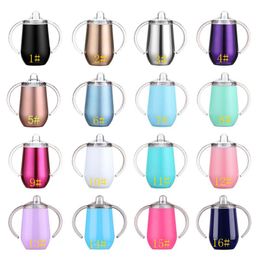 Stainless Steel Sippy Water Mugs Egg Shape Double Handle Thermos Cup Kids Milk Training Tumbler Vacuum Insulation Bottle 10oz Gift H0007