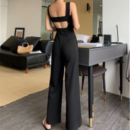 SummerJumpsuit Black High Quality Jumpsuit Womens Sexy backless Jumpsuits Rompers Casual Overalls Strap Solid Romper 210520