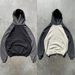 Men's Hoodies & Sweatshirts Patchwork Hoodie Men Women 1:1 High-Quality Black Grey Splicing Blank Oversize Pullovers