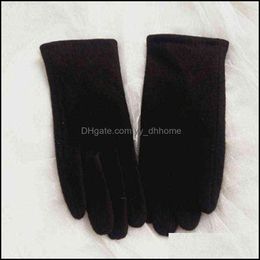 Five Fingers Gloves & Mittens Hats, Scarves Fashion Accessories Winter Womens Cashmere Touch Screen Elegant Pearl Wool Embroidery Veet Thick