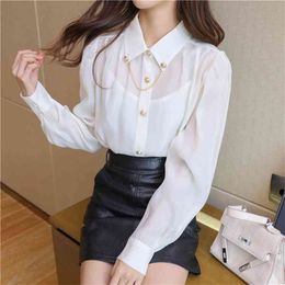 Spring Korea Fashion Women Long Sleeve Loose Shirts All-matched Casual Turn-down Collar White Blouse Femme Blusas V93 210512