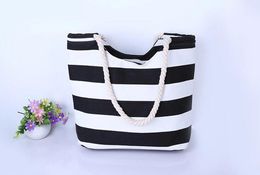 3pcs Stuff Sacks Women Canvas Cross Stripes Colour Patchwork Travel Beach Handbag Summer