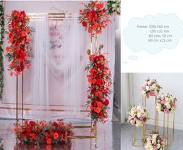 4pcs Wedding Decoration Flower Bouquet Iron Arch Metal Square Balloons Curtain Shelf Background Baby Shower Party Birthday Pergola Backdrops Plinths Road Lead