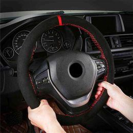 Suede 38Cm Diy Car Steering Wheel Cover Braid With Needles Thread Wear Resistant Winter Warm Car Interior Accessories J220808