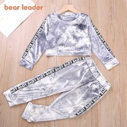 Bear Leader Letter Children Clothing Set Casual Spring Autumn Golden Velvet 2pcs Kids Tracksuit for Girls Boys s 211025