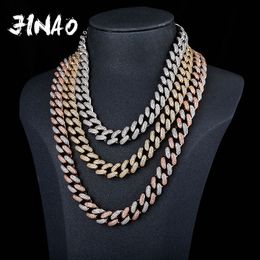 JINAO14mm High Quality Miami Cuban Chain Iced Out AAA+Cubic Zirconia Necklace Men and Women Jewellery For Gift X0509