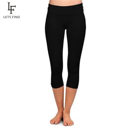 LETSFIND High Quaility Milk Silk Women High Waist Plus Size Fitness Leggings Solid Black Elastic Soft Slim Mid-Calf Pants 211019