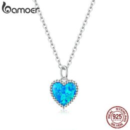 mode necklace UK - Deep Blue Heart Necklace for Women 925 Sterling Plated platinum Translucent opal Luxury Brand Jewelry Mode SCN413 210512