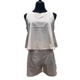 Apricot Solid V-neck Sleeveless Ruffle T-shirt Top Zipper Short Pants Two-piece Set Summer T0339 210514