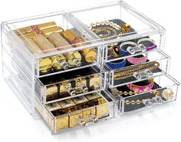 clear acrylic drawers UK - Storage Drawers Makeup Organiser 6 Removeable Sponge Mat Clear Acrylic Jewellery Box For Lipstick Nail Polish Bracelet Necklace