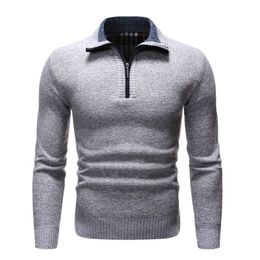 2021 Spring Men's Pullover Thick Warm Knitted Sweater Men Solid Casual Turtleneck Sweaters Half Zip Winter Warm Fleece Pullovers Y0907