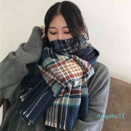 2022 Outlet Korean women's thickened scarf in autumn and winter versatile student Plaid shawl large long warm imitation cashmere 22