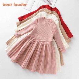 Bear Leader Long Sleeve Sweater Dress Girls Princess Baby Girl Clothes Sweet Tutu Party Dresses Christmas Little Girl Clothes Q0716