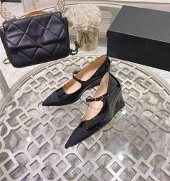 designer woman pointed toe single shoes femal Mirror Environmental friendly 6cm wedge genuine leather high heels street