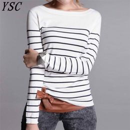 YSC s Classic style Women's Knitted Cashmere Wool Sweater Black and white stripes Keep warm High-quality pullovers 211011