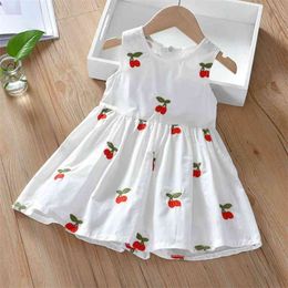 Dress Summer Kids Clothing Costume For Children Cherry Embroidered Pattern Sundress Dresses Girls 210528