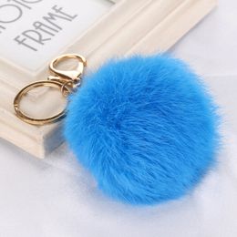 8cm Fake Rabbit Fur Ball Key Chain Bag Keychain Pompom Car Keyring Gold Color Chains Keychain Charms Cellphone Decorations