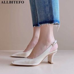 ALLBITEFO full genuine leather square toe sexy high heels office ladies shoes summer women sandals women high heel shoes 210611