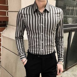British Style Striped Men Shirts Slim Fit Long Sleeve Casual Shirt Business Formal Dress Clothes Streetwear Social Blouse Camisa 210527