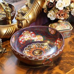 China Painting handmade wash basin Bathroom vessel sinks counter top chinese bowl sink flower bird