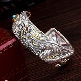 Bangle Men's Dragon Metal Bracelet Silver Colour Open Cuff Retro Style Jewellery Domineering