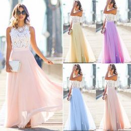 Womens Long Maxi Dress Bridesmaid Lace Party Dress Fashion Sleeveless Wedding Party Elegant Casual Wear