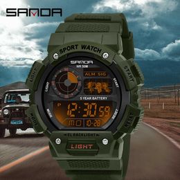 SANDA Outdoor Sport Watch Men Multifunction Chronograph 5Bar Waterproof Alarm Clock LED Digital Wristwatches Reloj Hombre 6009 G1022