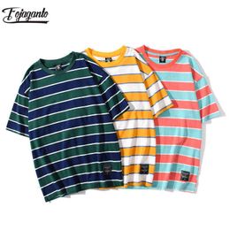 FOJAGANTO Fashion Brand Men's T-Shirt Summer New Youth Crew Neck Stripe Short Sleeve Tees Chic Simplicity Casual T-Shirt Male G1229
