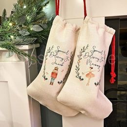 DIY Sublimation Blank Bgas Printing Linen Stockings Christmas Decoration Socks Halloween Advertising Drawstring Santa Sack Large Gift Kids Personalized A16 MO19